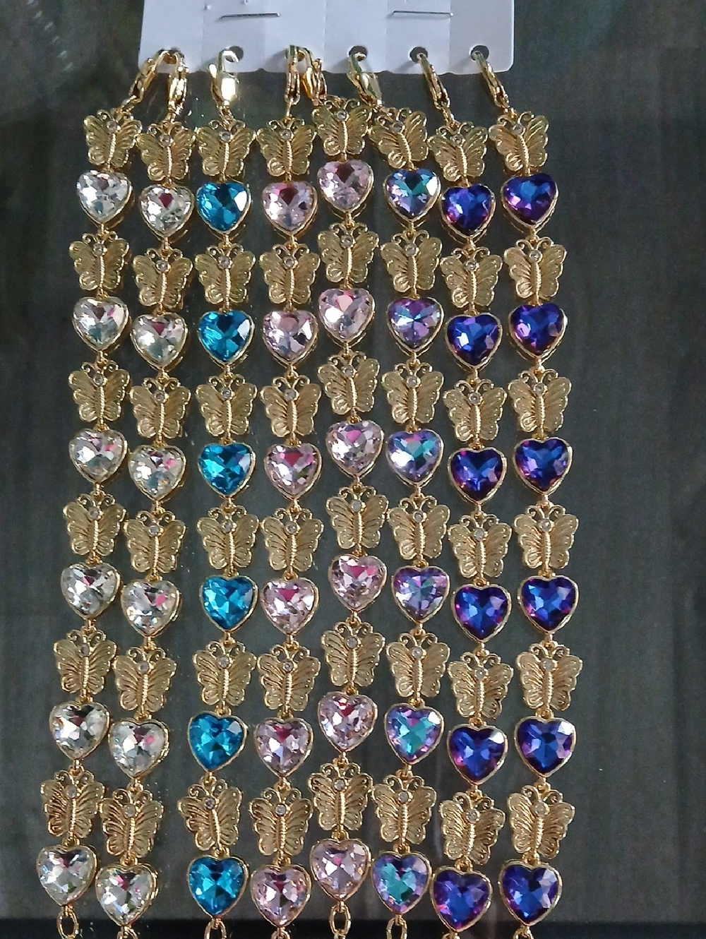 Gold Butterfly Bracelet  with Multi-Color Heart Crystals